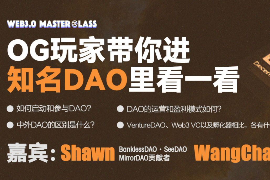 OG玩家带你进知名DAO里看一看 | Web3.0 Master Class（第四期）